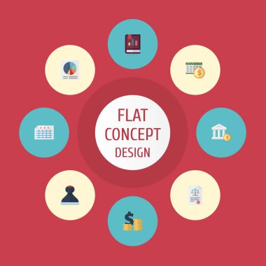 Düz simgeler Yasası, son tarih, pasta Bar ve diğer vektör öğeleri. Muhasebe düz simgeler simge kümesi de içerir kural, levha, banka nesneler.