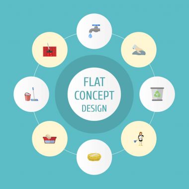 Düz simgeler ev hanımı, halı vakumlama, havlu ve diğer vektör öğeleri. Hijyen düz simgeler simge kümesi de Bast, paspas, hizmetçi nesneleri içerir.