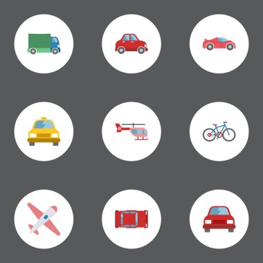 Düz simgeler bisiklet, uçak, taksi ve diğer vektör öğeleri. Araç düz simgeler simge kümesi de içerir bisiklet, döngüsü, araç nesneleri.