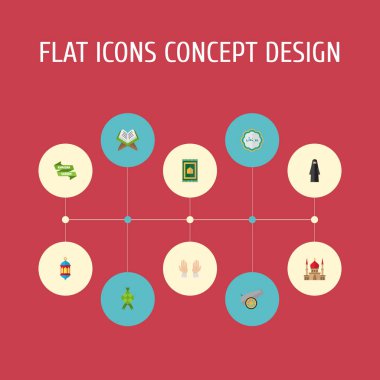 Düz simgeler Müslüman kadın, dekoratif, Malay ve diğer vektör öğeleri. Din düz simgeler simge kümesi de içerir oluşturma, Ramazan, Arapça nesneleri.