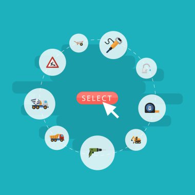 Düz simgeler dikkat, Van, bulutsuz vektör öğeleri. İnşaat düz simgeler simge kümesi de içerir işaret, matkap, tornavida nesneleri.