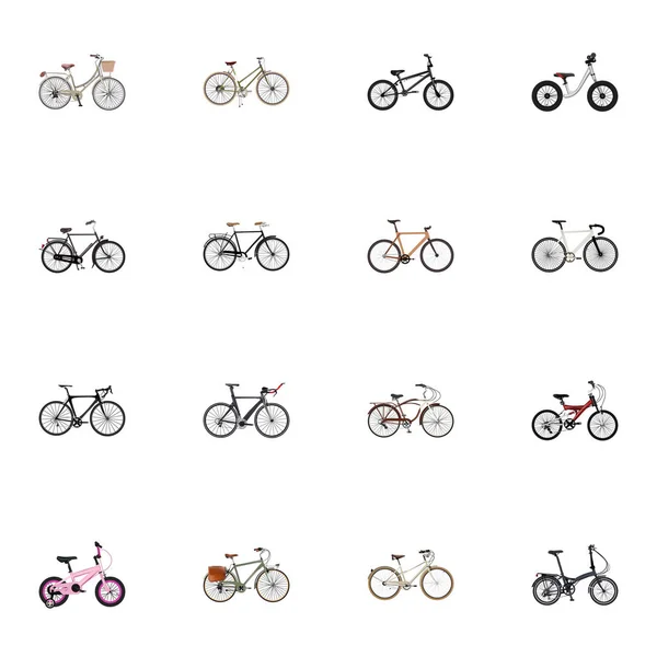 Realistic Childlike , Journey Bike, Brand Vector Elements. Set Of Bicycle Realistic Symbols Also Includes Teenager, Kids, Wooden Objects. — Stock Vector