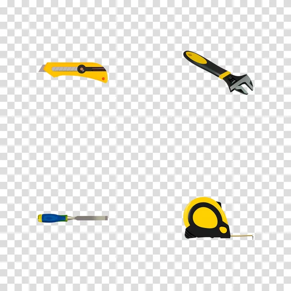 Realistic Wrench, Length Roulette, Chisel And Other Vector Elements. Set Of Instruments Realistic Symbols Also Includes Measure, Spanner, Tool Objects. — Stock Vector