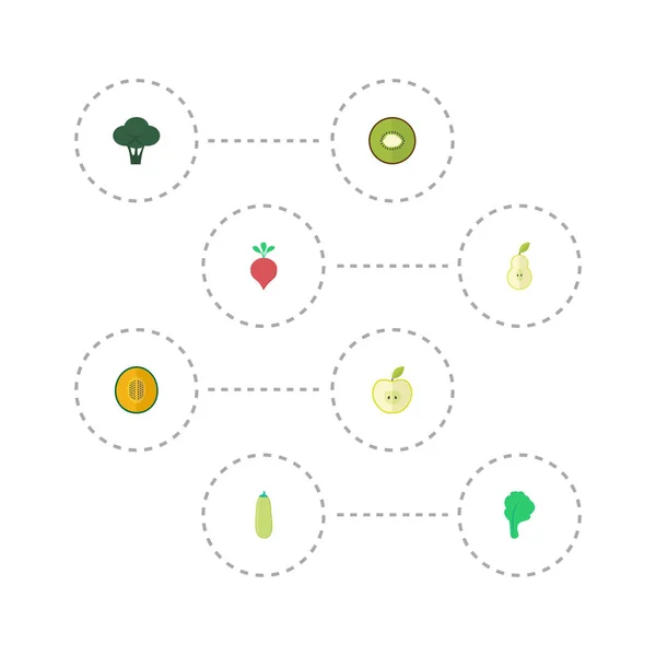 Iconos planos Jonagold, col, duquesa y otros elementos vectoriales. Conjunto de iconos planos de frutas Símbolos también incluye melón, rábano, objetos de fruta . — Vector de stock