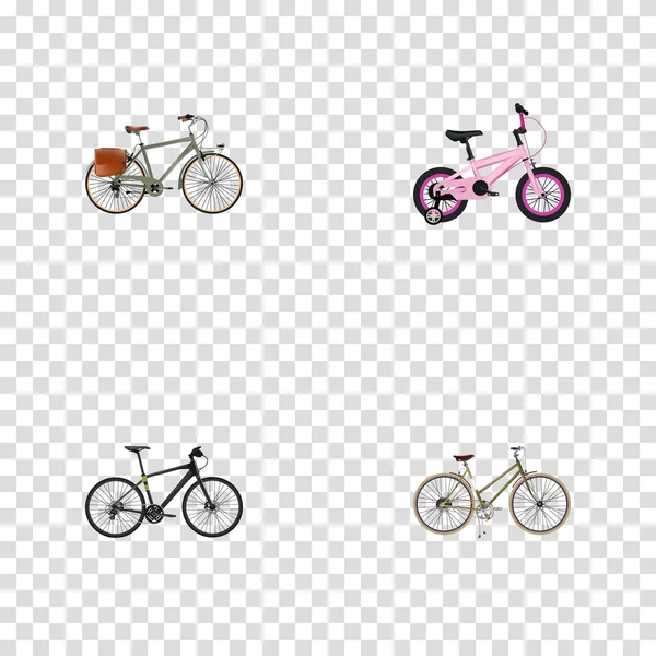 Realistisches Arbeiten, für Mädchen, kindliche und andere Vektorelemente. Set realistischer Symbole umfasst auch Fahrrad, Frau, Hybridobjekte. — Stockvektor