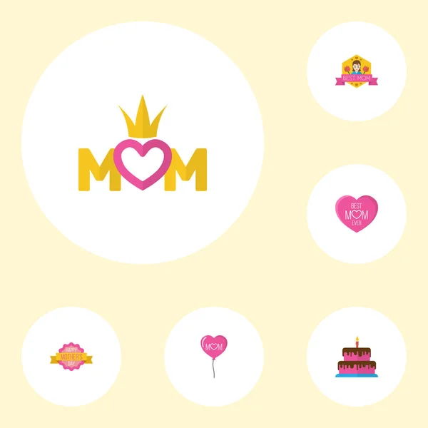 Projeto liso feliz do layout do ícone do dia das mães com símbolos da decoração, do projeto e da emoção. Linda mãe lindo design feminino para social, Web e impressão . — Vetor de Stock