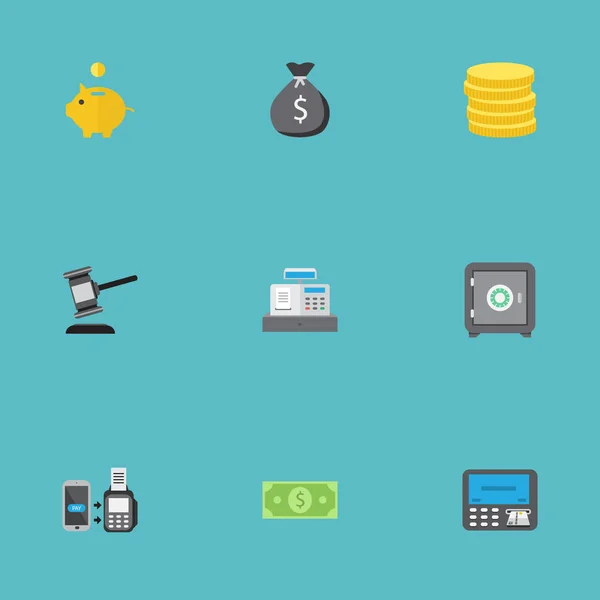 Platt ikoner Strongbox, Sparbössa, Remote betala och andra Vector-element. Uppsättning av Banking platt ikoner symboler ingår även betalning, förändring, Piggy objekt. — Stock vektor