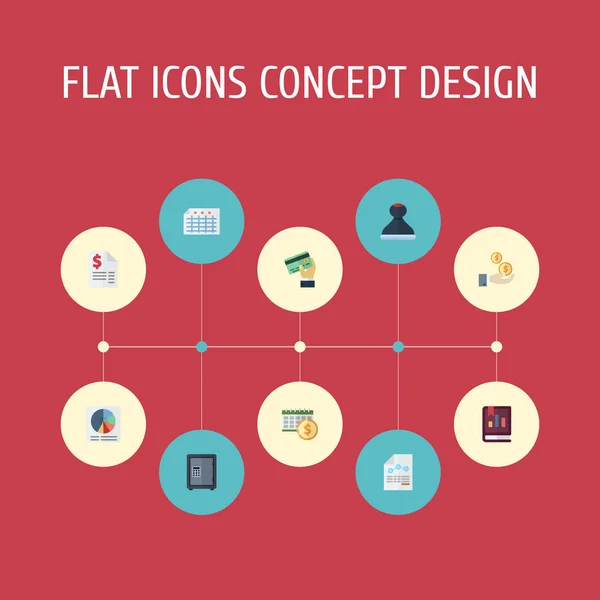 Flat Icons Safe, Duty, Sheet and Other Vector Elements. Набор символов "Плоские иконки" также включает в себя деньги, доходы, депозитные объекты . — стоковый вектор
