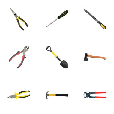 Gerçekçi forseps, kerpeten, pençe ve diğer vektör öğeleri. Araçlar gerçekçi simgeler kümesi de Spade, aracı, pençe nesneleri içerir.