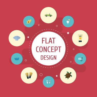 Düz simgeler deniz, terlik, Anti-güneş kremi ve diğer vektör öğeleri. Sezon düz simgeleri simgeleri de içerir alkol, Flip, güneş kremi nesneleri kümesi.