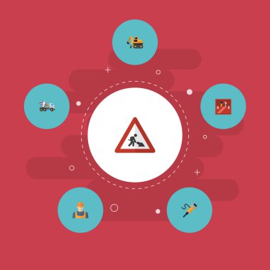 Simgeleri dikkat, pnömatik düz, Blender ve diğer vektör öğeleri çimento. İnşaat düz simgeler simge kümesi de içerir pnömatik, Ekskavatör, işçi nesneleri.