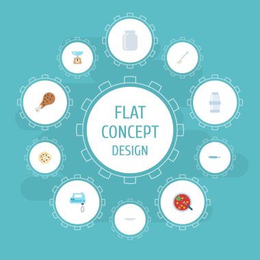 Düz simgeler suyu, cam kap, Blender ve diğer vektör öğeleri. Mutfak düz simgeler simge kümesi de içerir Kepçe, çorba, kapsayıcı nesneleri.