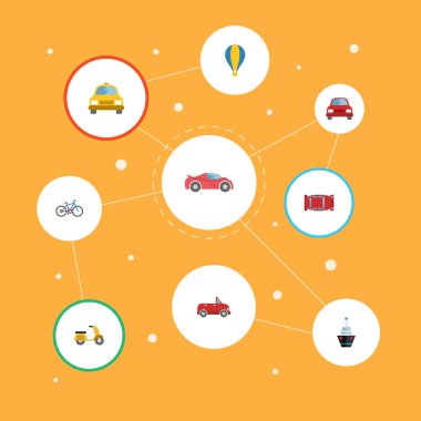 Düz simgeler lüks otomatik, tekne, otomotiv ve diğer vektör öğeleri. Araç düz simgeler simge kümesi de otomobil, Cabriolet, taksi nesneleri içerir.