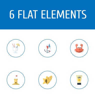 Düz simgeler Anti-güneş kremi, kabuk, sinek ve diğer vektör öğeleri. Yaz düz simgeler simge kümesi de içki, krem, kanser nesneleri içerir.