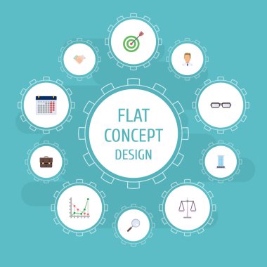 Düz simgeler çalışan, hedef, takvim ve diğer vektör öğeleri. İş düz simgeler simge kümesi de bavul, hedef, zum nesneleri içerir.