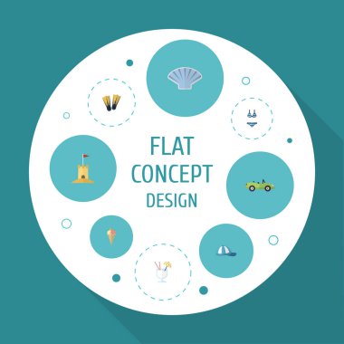 Düz simgeler Beachwear, şapka, araba ve diğer vektör öğeleri. Düz simgeleri simgeleri de Beachwear, kule, Beach nesneleri içerir Sezon dizi.