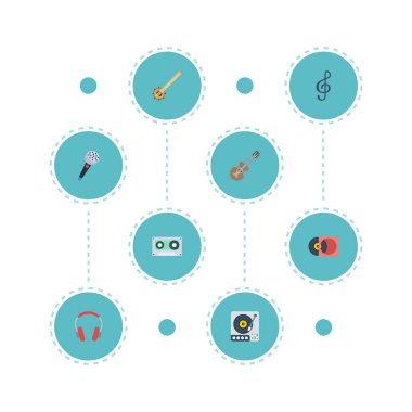 Düz simgeler kulaklık, bant, Karaoke ve diğer vektör öğeleri. Melodi düz simgeler simge kümesi de not, müzik, teyp nesneleri içerir.