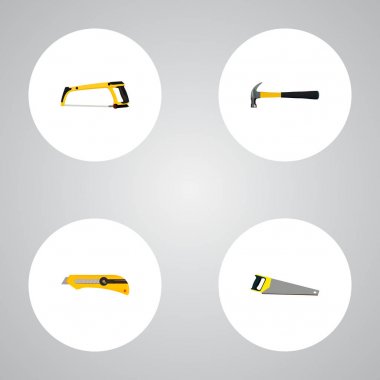 Gerçekçi kol-testere, pençe, ileti örneği bıçak ve diğer vektör öğeleri. Aletleri gerçekçi simgeler kümesi de demir testeresi, kesici, çekiç nesneleri içerir.