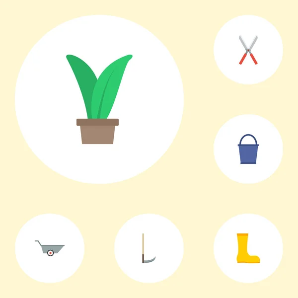 Platt ikoner skärare, sax, hink och andra Vector-element. Uppsättning av jordbruk platt ikoner symboler ingår även verktyg, växt, sekatörer objekt. — Stock vektor
