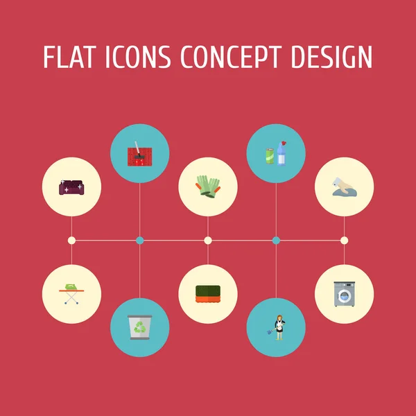 Plat pictogrammen handdoek, wasserette, middelen voor het reinigen en andere vectorelementen. Set van hygiëne plat pictogrammen symbolen bevat ook huishouding, dienstmeid, afvegen van objecten. — Stockvector