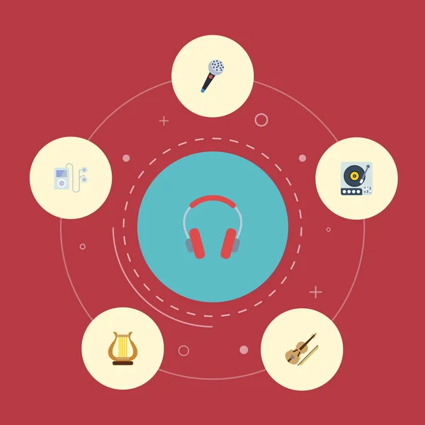 Flat Icons Fiddle, Mp3 Player, Turntable and Other Vector Elements. Набор плоских иконок также включает студийные, виниловые, плеерные объекты . — стоковый вектор