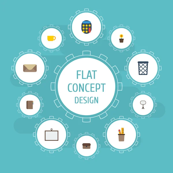 Düz simgeler kurulu Stand, beyaz tahta, bitki Pot vektör öğeleri. Çalışma alanı düz simgeler simge kümesi de içerir mektup, kahve, cetvel nesneleri.