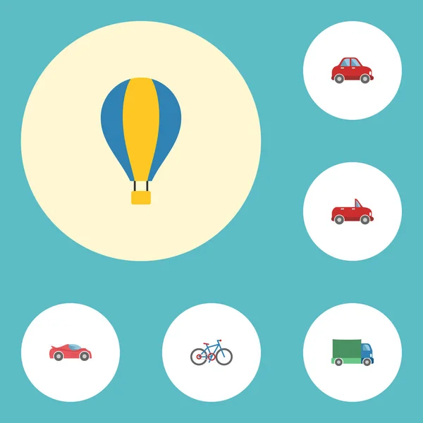 Icone piatte auto di lusso, camion, dirigibili e altri elementi vettoriali. Set di icone piatte veicolo simboli comprende anche bici, palloncino, oggetti di trasporto . — Vettoriale Stock