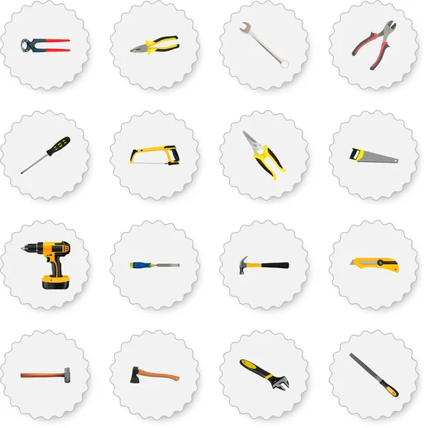 Realistische Tang, Hatchet, omgaan met Hit vectorelementen. Set van Tools realistische symbolen bevat ook Sledgehammer, klauw, timmerman objecten. — Stockvector