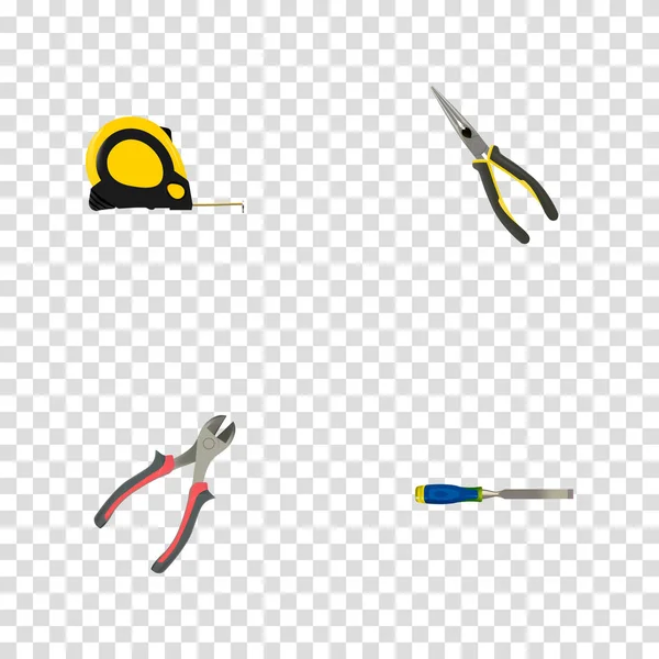 Pinces, pinces, ciseaux et autres éléments vectoriels réalistes. Ensemble d'outils symboles réalistes comprend également bande, ciseau, objets d'outils . — Image vectorielle