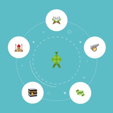 Düz simgeler Ramazan Kareem, topçu, kutsal kitap ve diğer vektör öğeleri. Tatil düz simgeleri simgeleri de içerir oluşturma, Mekkah, Mekke nesneleri kümesi.