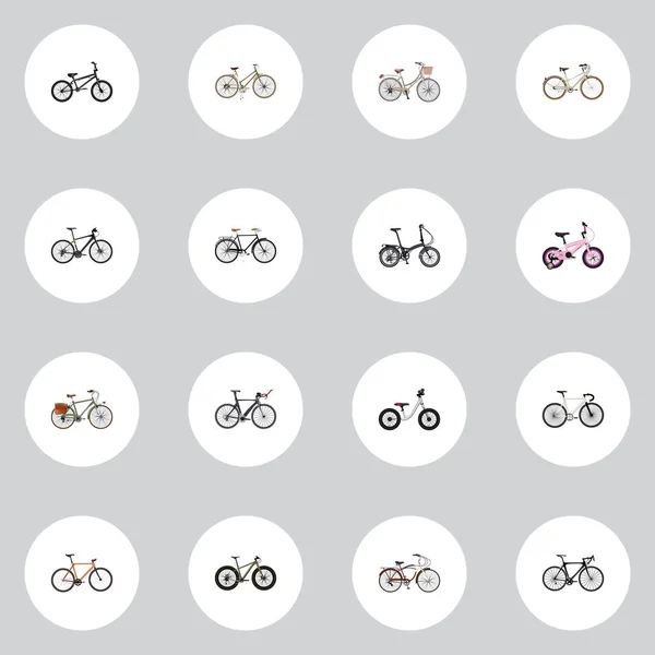 现实的老、 小轮车、 混合脚踏车和其他向量元素。自行车现实符号集还包括协调、 平衡、 老式的对象. — 图库矢量图片