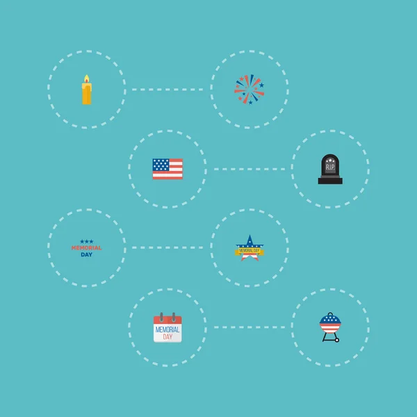 Flat Icons Memorial Day, Holiday, Tomb And Other Vector Elements. Set Of Memorial Flat Icons Symbols Also Includes Barbecue, Flag, Sparklers Objects.