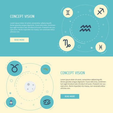 Düz simgeler Yengeç, keçi, su taşıyıcısı ve diğer vektör öğeleri. Ayrıca Aqurius, ok, Balık nesneleri içeren küme gökada düz simgeleri simgeleri.