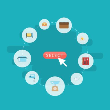 Düz simgeler elektrikli soba, çaydanlık, Blender ve diğer vektör öğeleri. Düz simgeleri simgeleri pişirme seti de soba, Blender, somun nesneleri içerir.