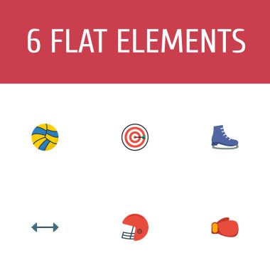 Düz simgeler voleybol, buz çizme, ok ve diğer vektör öğeleri. Spor düz simgeler simge kümesi de kask, Rugby, ağırlıkları nesneleri içerir.