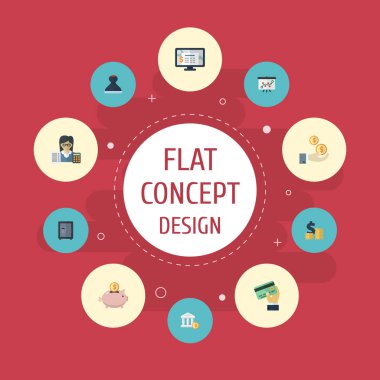 Düz simgeler servet, kart, kar ve diğer vektör öğeleri. Muhasebe düz simgeleri simgeleri Ayrıca muhasebe, giderleri, Mark nesneleri içerir.