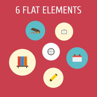 Düz simgeler izle, beyaz tahta, kitapçı ve diğer vektör öğeleri. Ayrıca takvim, gün, kitaplık nesnelerini içeren küme çalışma alanı düz simgeleri simgeleri.