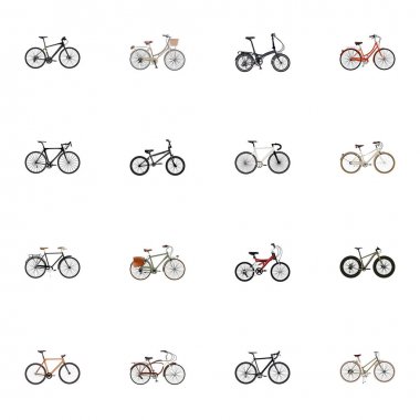 Gerçekçi Retro, ergen, hibrid patron ve diğer vektör öğeleri. Bisiklet gerçekçi simgeler kümesi de kadın, ahşap, Cyclocross nesneleri içerir.