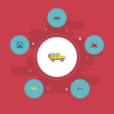 Düz simgeler Jeep, otobüs, kamyon ve diğer vektör öğeleri. Araç düz simgeler simge kümesi de içerir otobüs, Cabriolet, otomobil nesneleri.