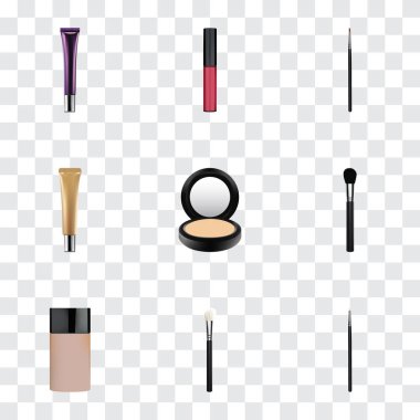 Gerçekçi sıvı ruj, kozmetik sopa, gün Creme ve diğer vektör öğeleri. Yağlıboya gerçekçi simgeler kümesi de Creme, karıştırma, göz nesneleri içerir.