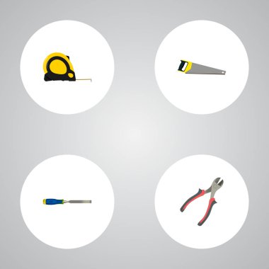 Gerçekçi forseps, demir testeresi, keski ve diğer vektör öğeleri. Aletleri gerçekçi simgeler kümesi de Roller, marangoz, demir testeresi nesneleri içerir.