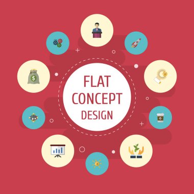 Düz simgeler işadamı, Show, tartışma ve diğer vektör öğeleri. Fikir düz simgeler simge kümesi de toplantı, roket, dişli nesneleri içerir.