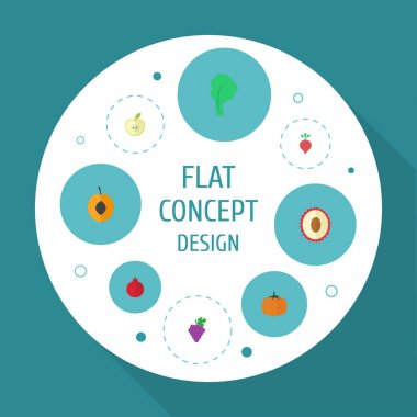 Düz simgeler kuru soğan, kabak, marul ve diğer vektör öğeleri. Ayrıca nar, Merlot, üzüm nesneleri içeren küme tatlı düz simgeleri simgeleri.