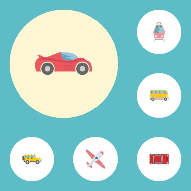 Düz simgeler otomotiv, Jeep, lüks Oto ve diğer vektör öğeleri. Ayrıca uçak, tramvay, otomatik nesneleri içeren küme otomatik düz simgeleri simgeleri.