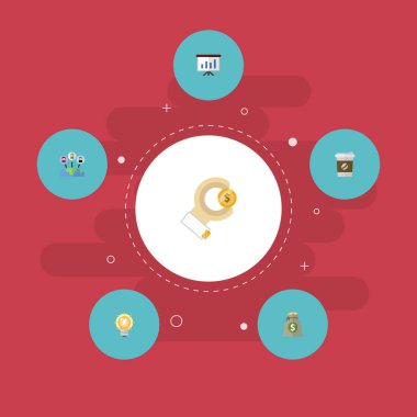 Düz simgeler sikke, gelir, gösteri ve diğer vektör öğeleri. Fikir de düz simgeleri simgeleri içerir kümesi dış kaynak, Break, yönetim nesneleri.