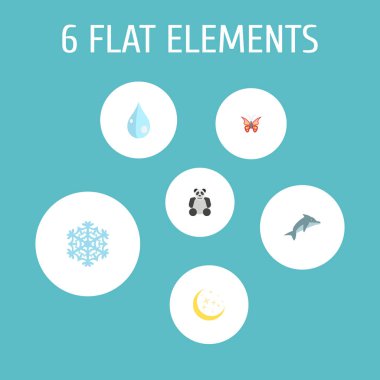 Düz simgeler ayı, oynak balık, su ve diğer vektör öğeleri. Ayrıca kelebek, kar tanesi, Yunus nesneleri içeren küme doğa düz simgeleri simgeleri.