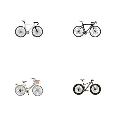 Gerçekçi yol hız, marka, egzersiz binme vektör öğeleri. Bisiklet gerçekçi simgeler kümesi de içerir bisiklet, Vintage, yol nesneleri.