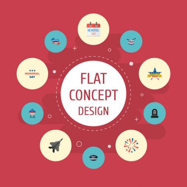 Düz simgeler mezar, havai fişek, tatil ve diğer vektör öğeleri. Gün düz simgeleri simgeleri de içerir anıt, mezar, havai fişek nesneleri kümesi.