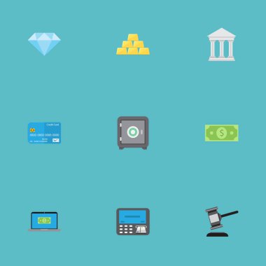 Düz simgeler kasa, ödeme, külçe ve diğer vektör öğeleri. Finans düz simgeler simge kümesi de içerir para, kart, Doları nesneleri.
