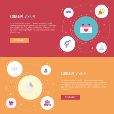 Düz simgeler maytap, takvim, güvercin ve diğer vektör öğeleri. Evlilik düz simgeler simge kümesi de içerir Chariot, düğün, havai fişek nesneleri.